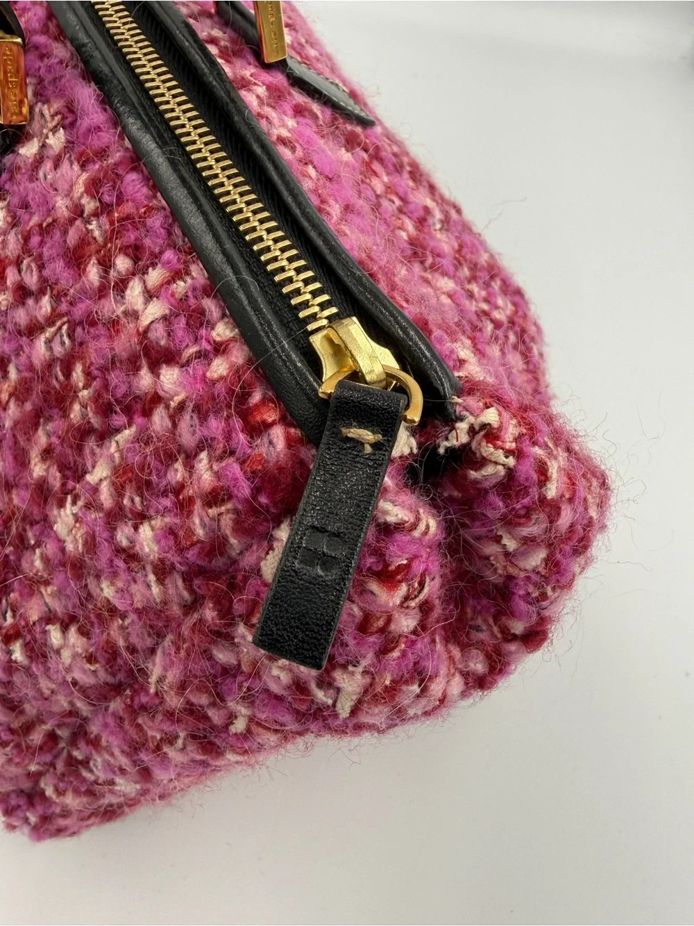 kate spade Pink Multitone Tweed Barrel Shoulder Bag with Black Handles